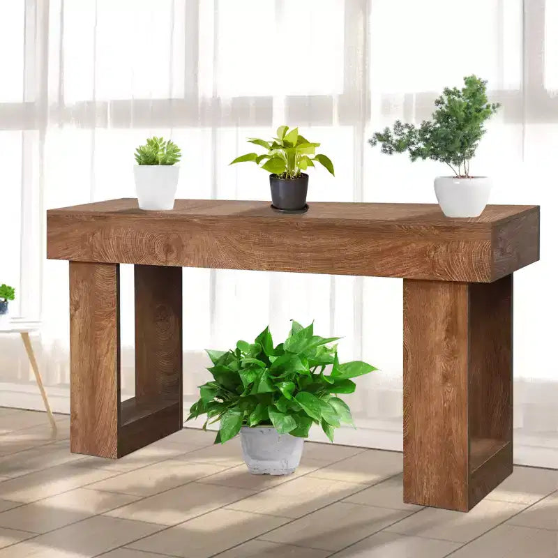 Console de ferme 63" pour entrée, table de canapé en bois pour salon, finition naturelle rustique