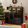EROMMY Modern Wine Bar Cabinet With Led Lights, Coffee Bar With Wine Racks And Glass Holder, Charging Station