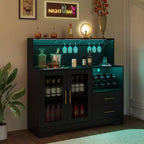 Meuble de Bar à Vin Moderne avec Lumières LED, Bar à Café avec Range-Bouteilles et Porte-Verres, Station de Charge