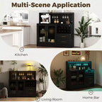 Meuble de Bar à Vin Moderne avec Lumières LED, Bar à Café avec Range-Bouteilles et Porte-Verres, Station de Charge