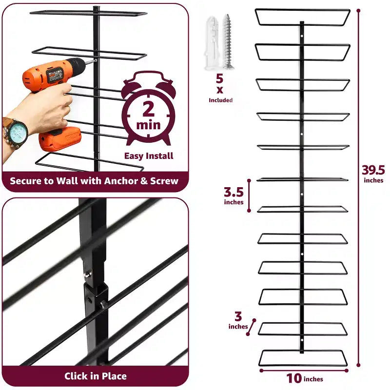 Lot de 2 casiers à vin en métal noir – pour bar à la maison, cuisine (peut contenir 24 bouteilles)
