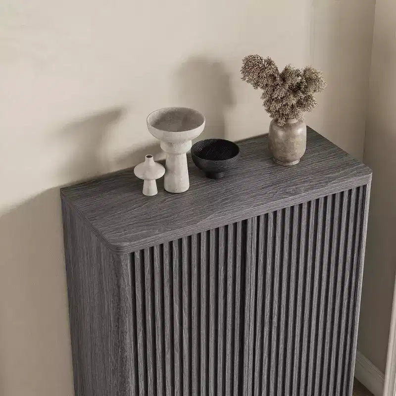 Meuble à chaussures, Banc d'entrée 105cm Cabinet Rustique avec Porte Cannelée 5 Niveaux 4 Étagères Réglables