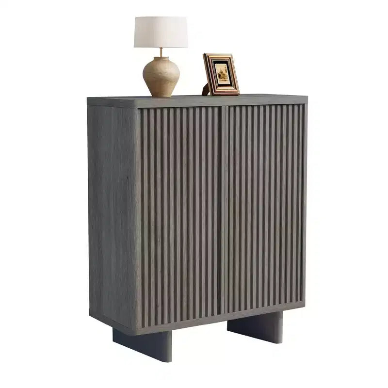 Meuble à chaussures, Banc d'entrée 105cm Cabinet Rustique avec Porte Cannelée 5 Niveaux 4 Étagères Réglables