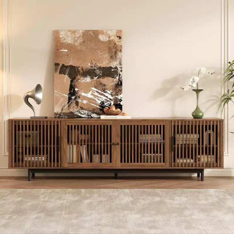JVNOXK 78-inch Modern TV Stand with Closed Storage and Soft-Close Hinges Accommodates TVs up to 85 inches Ideal for Living Rooms Walnut