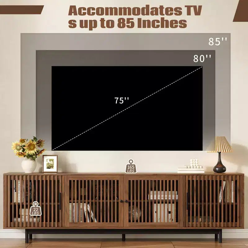 Meuble TV moderne de 78 pouces avec rangement fermé et charnières à fermeture douce