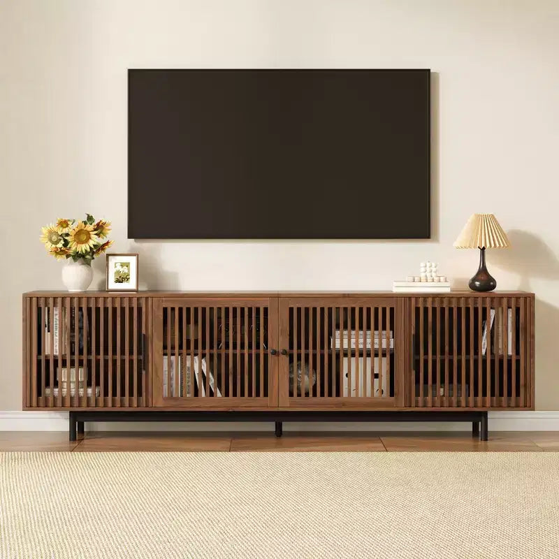 Meuble TV moderne de 78 pouces avec rangement fermé et charnières à fermeture douce