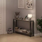Console 2 étagères de style industriel, Table d'entrée étroite en métal de 109 cm, Table d'appoint de canapé pour salon