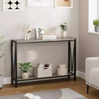 Console 2 étagères de style industriel, Table d'entrée étroite en métal de 109 cm, Table d'appoint de canapé pour salon