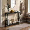 Acekool Industrial Style 2-Shelf Console Table, 43 Inch Narrow Metal Entryway Table, Sofa Side Table for Living Room