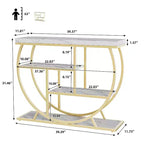 Console de table style industriel et ferme pour entrée - 39" de large, demi-cercle en métal, 3 étagères de rangement - Meuble de salon et de couloir