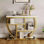 Console de table style industriel et ferme pour entrée - 39" de large, demi-cercle en métal, 3 étagères de rangement - Meuble de salon et de couloir