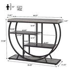 Console de table style industriel et ferme pour entrée - 39" de large, demi-cercle en métal, 3 étagères de rangement - Meuble de salon et de couloir