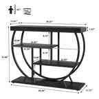 Console de table style industriel et ferme pour entrée - 39" de large, demi-cercle en métal, 3 étagères de rangement - Meuble de salon et de couloir