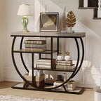 Console de table style industriel et ferme pour entrée - 39" de large, demi-cercle en métal, 3 étagères de rangement - Meuble de salon et de couloir