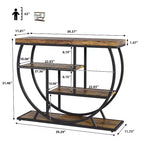 Console de table style industriel et ferme pour entrée - 39" de large, demi-cercle en métal, 3 étagères de rangement - Meuble de salon et de couloir