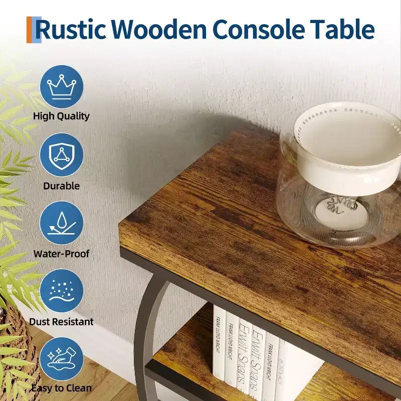 Console de table style industriel et ferme pour entrée - 39" de large, demi-cercle en métal, 3 étagères de rangement - Meuble de salon et de couloir