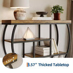 Console de table style industriel et ferme pour entrée - 39" de large, demi-cercle en métal, 3 étagères de rangement - Meuble de salon et de couloir