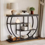 Console de table style industriel et ferme pour entrée - 39" de large, demi-cercle en métal, 3 étagères de rangement - Meuble de salon et de couloir