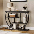 Console de table style industriel et ferme pour entrée - 39" de large, demi-cercle en métal, 3 étagères de rangement - Meuble de salon et de couloir