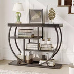 Console de table style industriel et ferme pour entrée - 39" de large, demi-cercle en métal, 3 étagères de rangement - Meuble de salon et de couloir