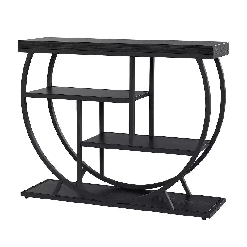 Industrial Farmhouse Console Table for Entryway - 39 Narrow Half-Circle Metal Frame, 3-Tier Storage Shelves - Living Room & Hallway Furniture Set