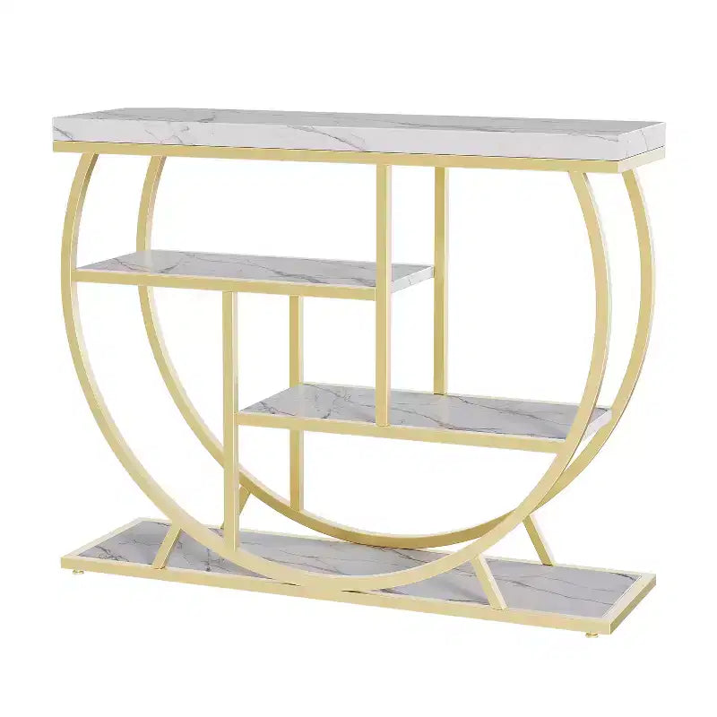 Console de table style industriel et ferme pour entrée - 39" de large, demi-cercle en métal, 3 étagères de rangement - Meuble de salon et de couloir