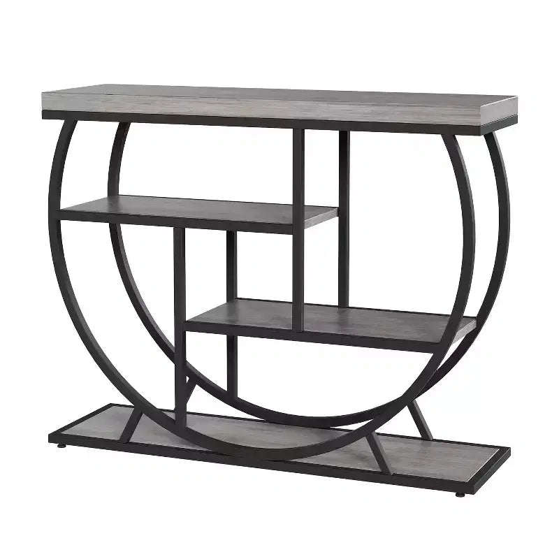 Console de table style industriel et ferme pour entrée - 39" de large, demi-cercle en métal, 3 étagères de rangement - Meuble de salon et de couloir