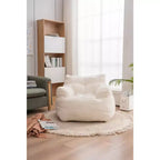 010-Fauteuil poire en mousse capitonnée en tissu peluche avec tissu peluche blanc ivoire