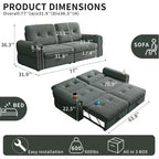 Canapé convertible moderne en chenille 77, canapé-lit escamotable avec port de chargement USB et porte-gobelet, dossier réglable, poches latérales, vert