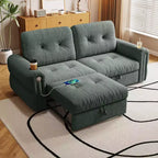 Canapé convertible moderne en chenille 77, canapé-lit escamotable avec port de chargement USB et porte-gobelet, dossier réglable, poches latérales, vert
