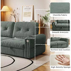 Canapé convertible moderne en chenille 77, canapé-lit escamotable avec port de chargement USB et porte-gobelet, dossier réglable, poches latérales, vert