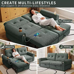 Canapé convertible moderne en chenille 77, canapé-lit escamotable avec port de chargement USB et porte-gobelet, dossier réglable, poches latérales, vert