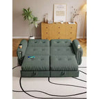 Canapé convertible moderne en chenille 77, canapé-lit escamotable avec port de chargement USB et porte-gobelet, dossier réglable, poches latérales, vert
