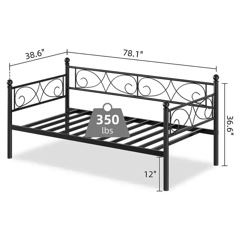 Cadre de lit de repos en métal une place avec espace de rangement et design classique