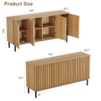 Bahut de buffet cannelé moderne avec étagère réglable, console de rangement en bois, pour salle à manger, salon, entrée, naturel