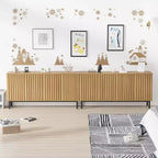 Bahut de buffet cannelé moderne avec étagère réglable, console de rangement en bois, pour salle à manger, salon, entrée, naturel