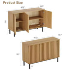Bahut de buffet cannelé moderne avec étagère réglable, console de rangement en bois, pour salle à manger, salon, entrée, naturel
