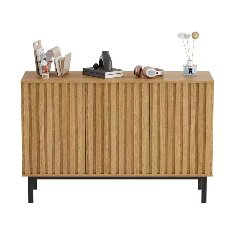 Acekool Modern Fluted Sideboard Buffet Cabinet with Adjustable Shelf, Wood Storage Console, for Dining Room Living Room Entryway, Natural
