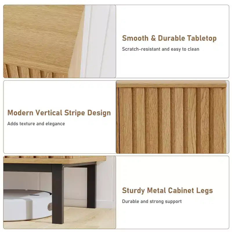 Bahut de buffet cannelé moderne avec étagère réglable, console de rangement en bois, pour salle à manger, salon, entrée, naturel