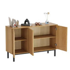 Bahut de buffet cannelé moderne avec étagère réglable, console de rangement en bois, pour salle à manger, salon, entrée, naturel