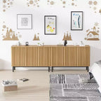 Bahut de buffet cannelé moderne avec étagère réglable, console de rangement en bois, pour salle à manger, salon, entrée, naturel