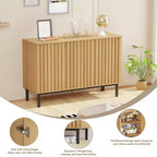Bahut de buffet cannelé moderne avec étagère réglable, console de rangement en bois, pour salle à manger, salon, entrée, naturel