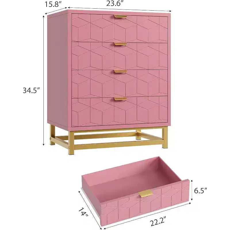 Commode moderne à 4 tiroirs avec pieds en métal, grand meuble de rangement pour chambre et salon, élégante armoire de rangement en bois pour vêtements