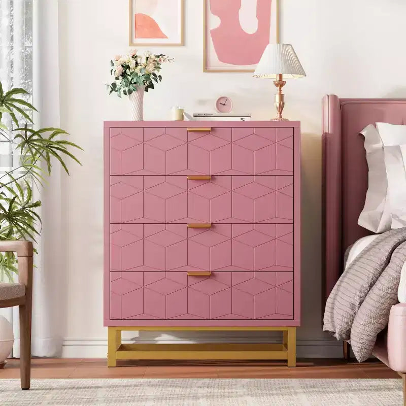 Commode moderne à 4 tiroirs avec pieds en métal, grand meuble de rangement pour chambre et salon, élégante armoire de rangement en bois pour vêtements