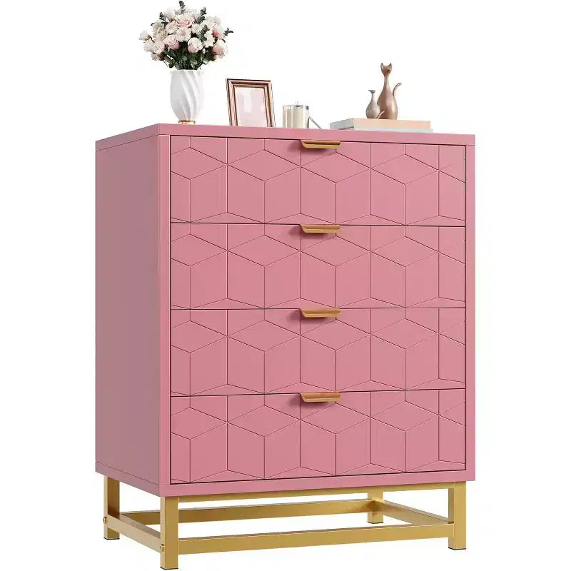 Commode moderne à 4 tiroirs avec pieds en métal, grand meuble de rangement pour chambre et salon, élégante armoire de rangement en bois pour vêtements