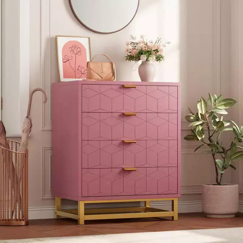 Commode moderne à 4 tiroirs avec pieds en métal, grand meuble de rangement pour chambre et salon, élégante armoire de rangement en bois pour vêtements