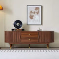 JVNOXK 66.9inchMid-Century Modern Grooved TV Console with Sliding Shutter Doors, Fits 80+ TVs, Includes Storage Cabinets Drawers, for Living Room