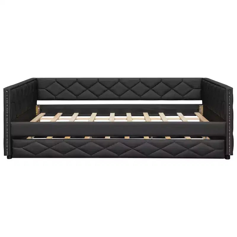 Cadre de lit de repos en similicuir taille XL avec lit gigogne, lit de repos rembourré avec accoudoirs, canapé-lit pour chambre à coucher et salon.