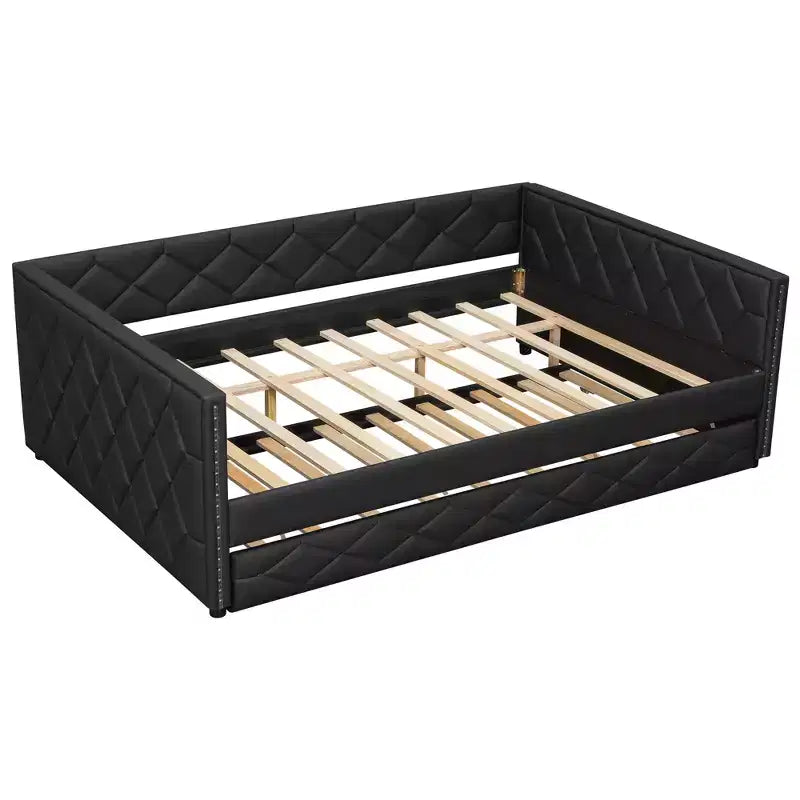 Cadre de lit de repos en similicuir taille XL avec lit gigogne, lit de repos rembourré avec accoudoirs, canapé-lit pour chambre à coucher et salon.