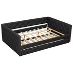 Cadre de lit de repos en similicuir taille XL avec lit gigogne, lit de repos rembourré avec accoudoirs, canapé-lit pour chambre à coucher et salon.